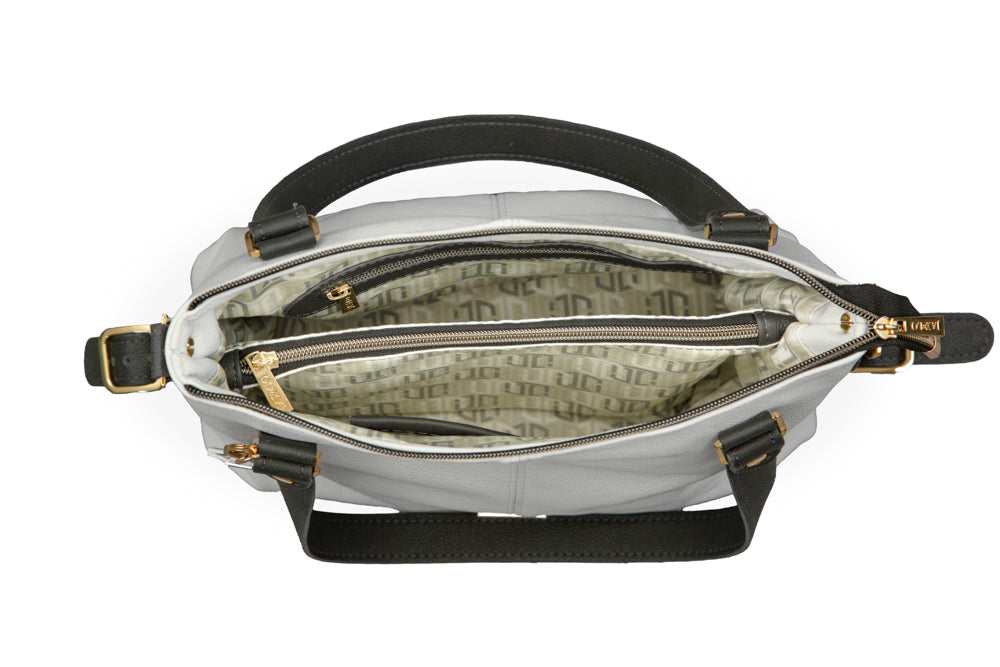 Sweet Juliet Handbag - Leather - White and Dark Gray