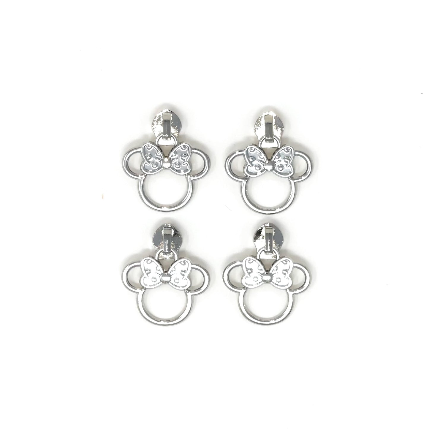 Set of 4 silver mouse ears zipper pulls for #5 nylon 
