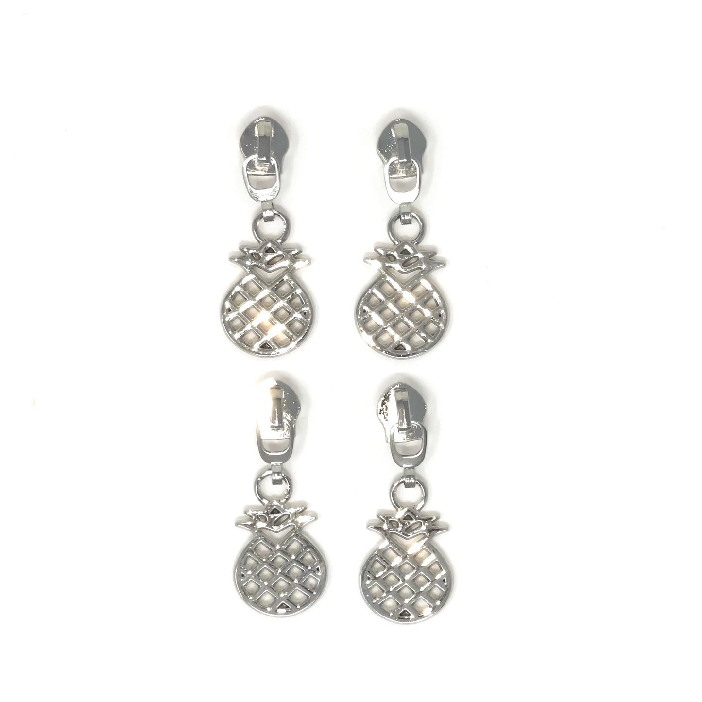 Set of 4 silver pineapple zipper pulls for #5 nylon 