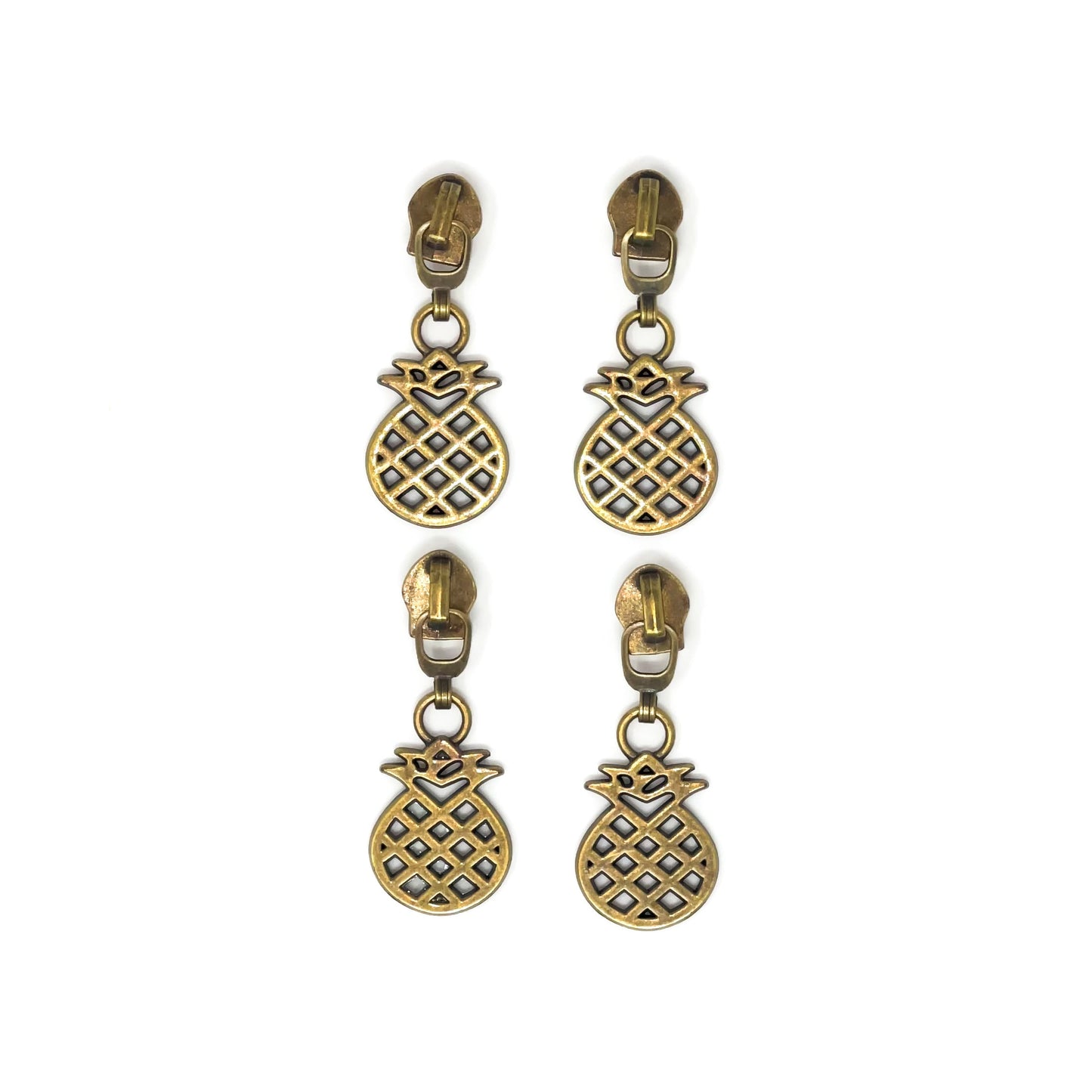 set of 4 antique brass pineapple zipper pull for #5