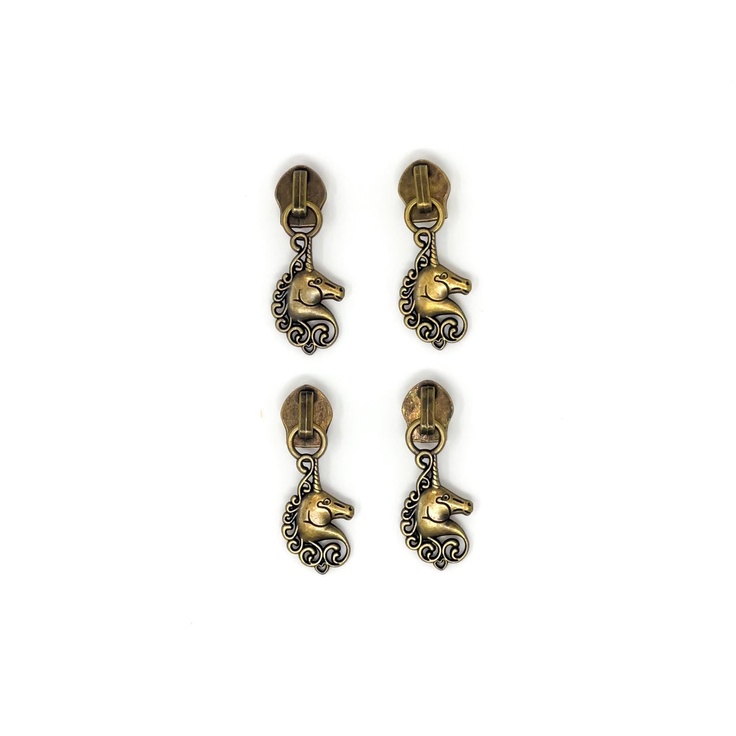 set of 4 antique brass unicorn zipper pull for #5 nylon zipper tape