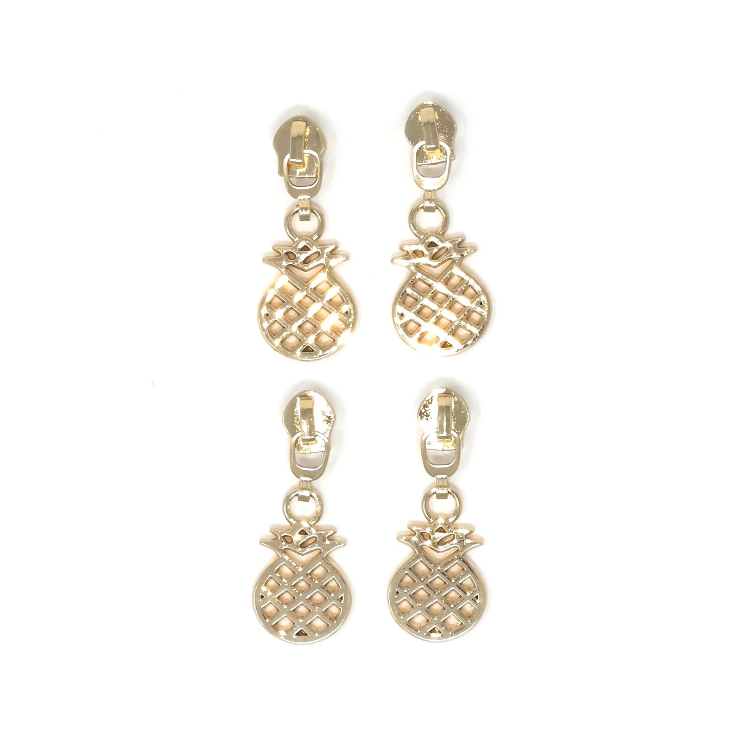 set of 4 light gold pineapple zipper pull for #5