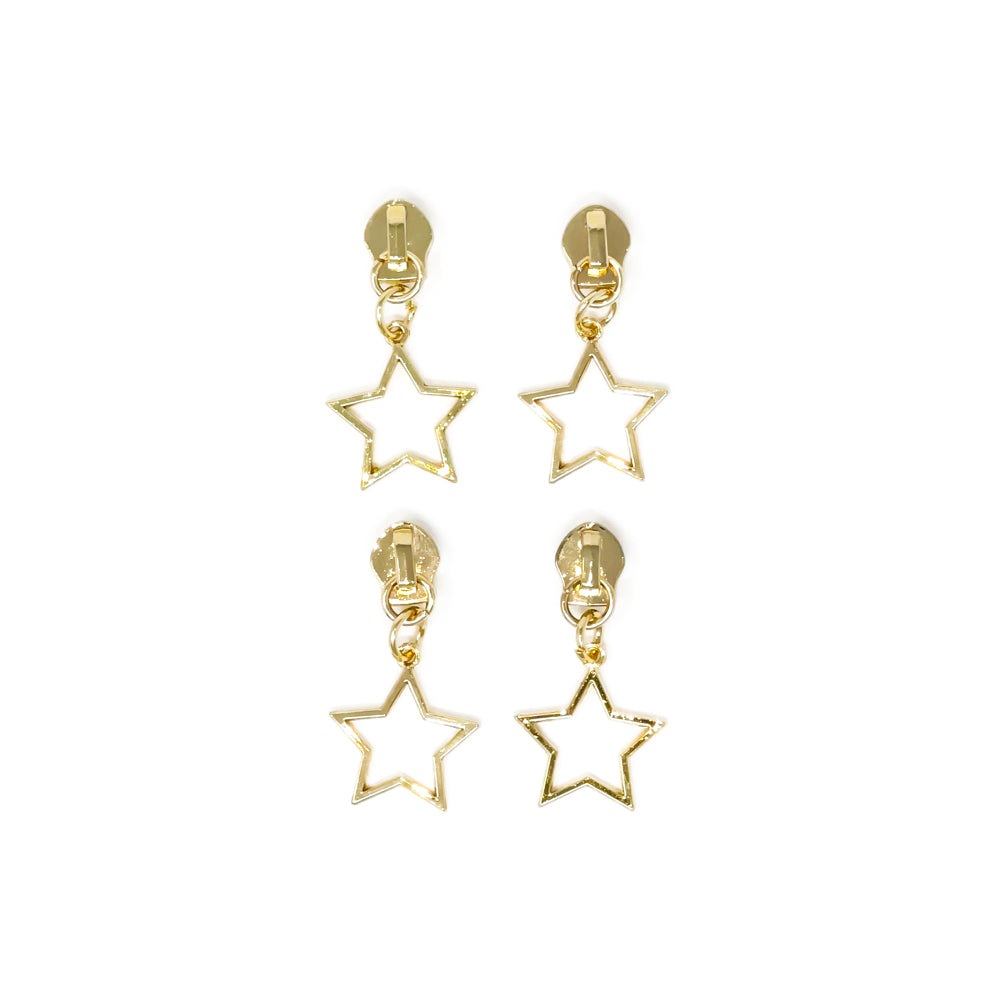 set of 4 light gold star zipper pull for #5 nylon zipper tape