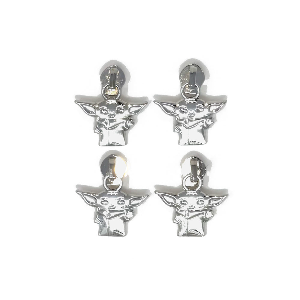 set of 4 silver baby grogu zipper pull for #5 nylon zipper tape