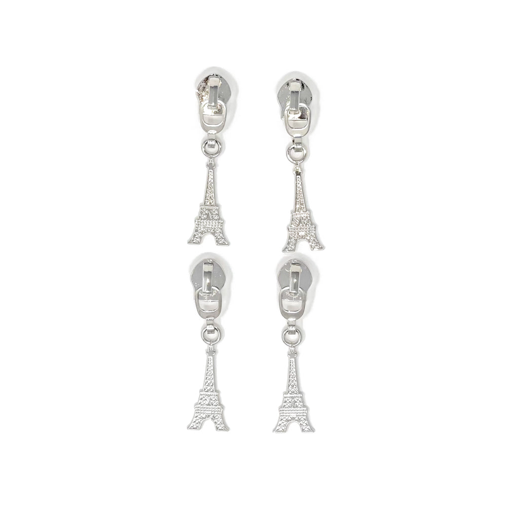 set of 4 silver eiffel tower zipper pull for #5 nylon zipper tape