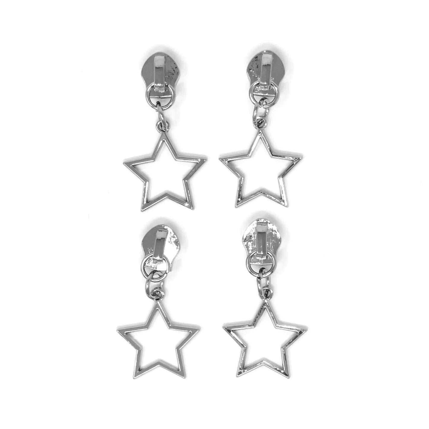 set of 4 silver star zipper pull for #5 nylon zipper tape